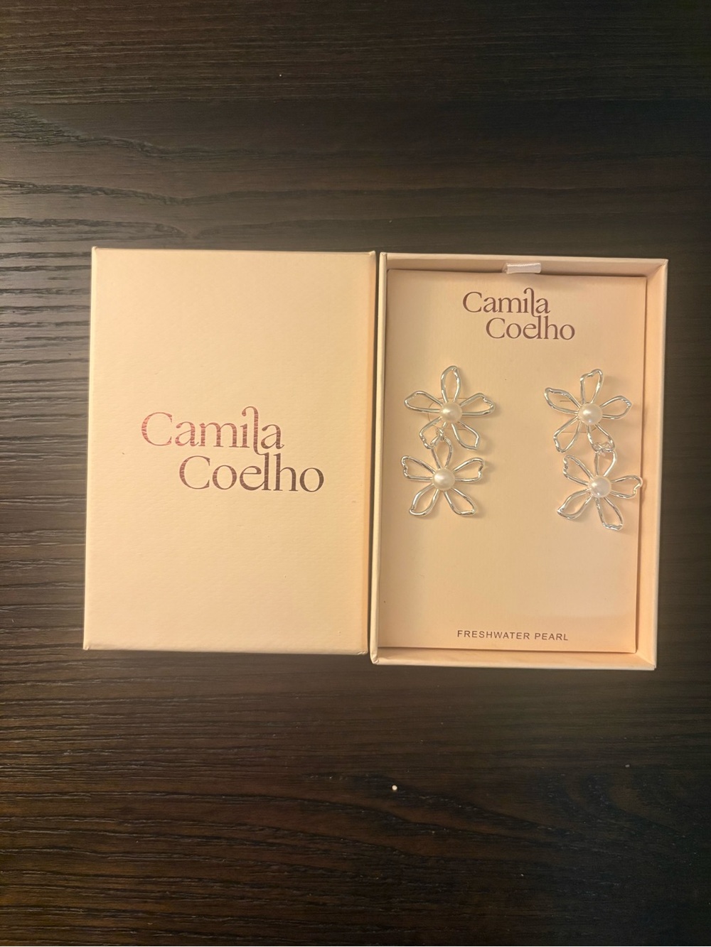 NEW Camila Coelho Silver Floral Pearl Drop Earrings